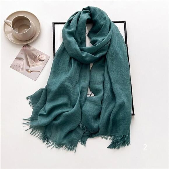 Solid color cotton and linen scarf, Dark Green - Picture 1 of 4
